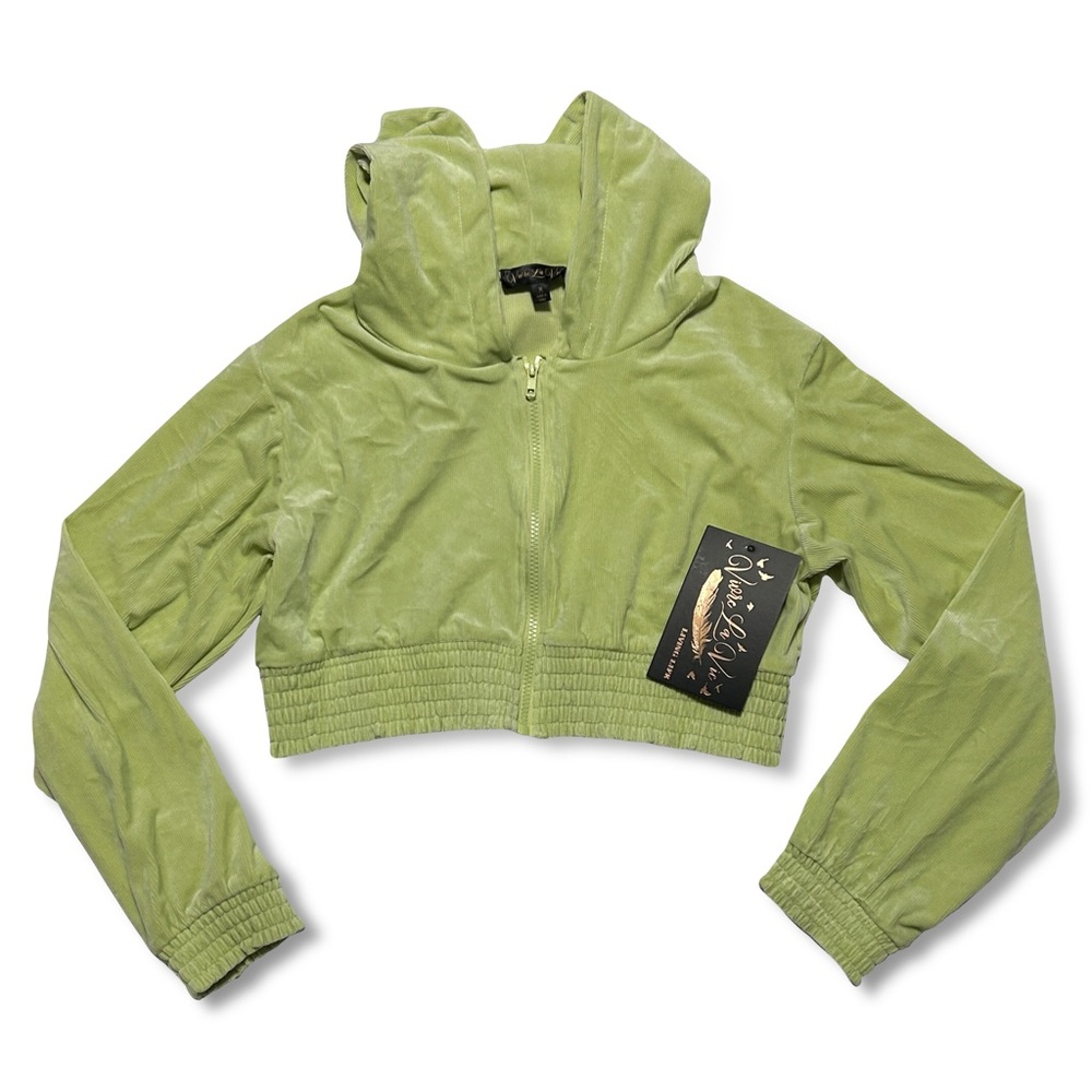 Vivre La Vie Women's Green Cropped Hooded Jacket Size Medium NWT NEW Long-Sleeve